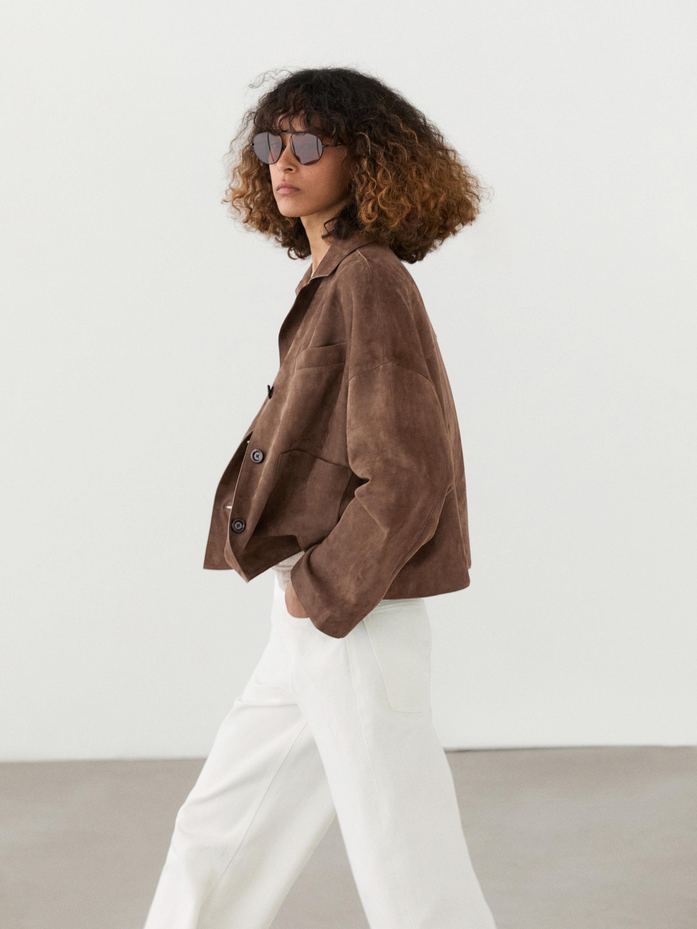 Veste fluide en cuir finition daim